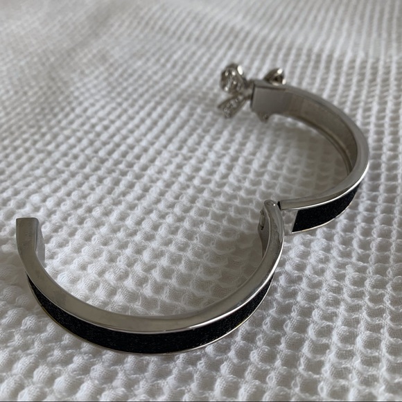 Betsy Johnson Rhinestone Bow Glitter Bangle Bracelet Black/silver - Picture 7 of 12